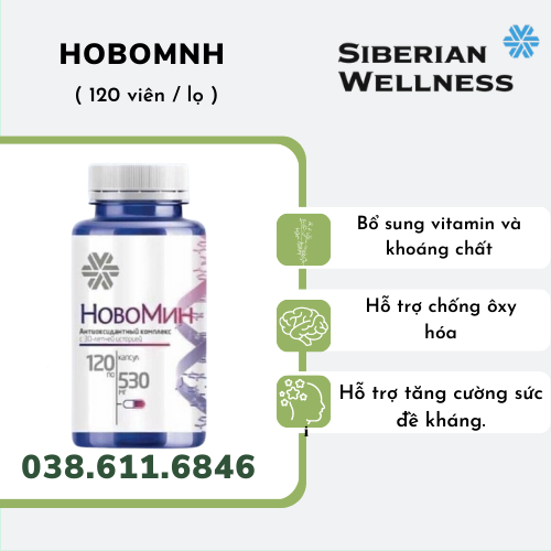 Formula 4 viên uống chống oxy hóa, bình phục mô mạnh mẽ Siberian Novomin hobomint - 120 viên/lọ