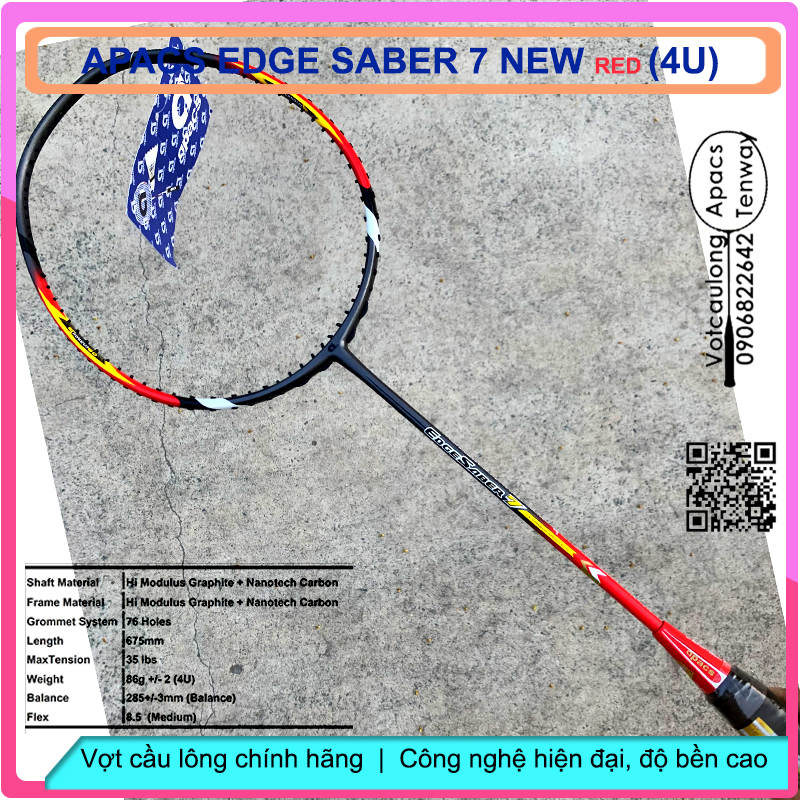 [Chính hãng] Vợt cầu lông Apacs Edge Saber 7 - 4U | Vợt chính hãng, phù hợp đánh phong trào