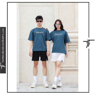 Áo thun unisex never give up tl - áo thun cổ tròn nam nữ xanh - at05