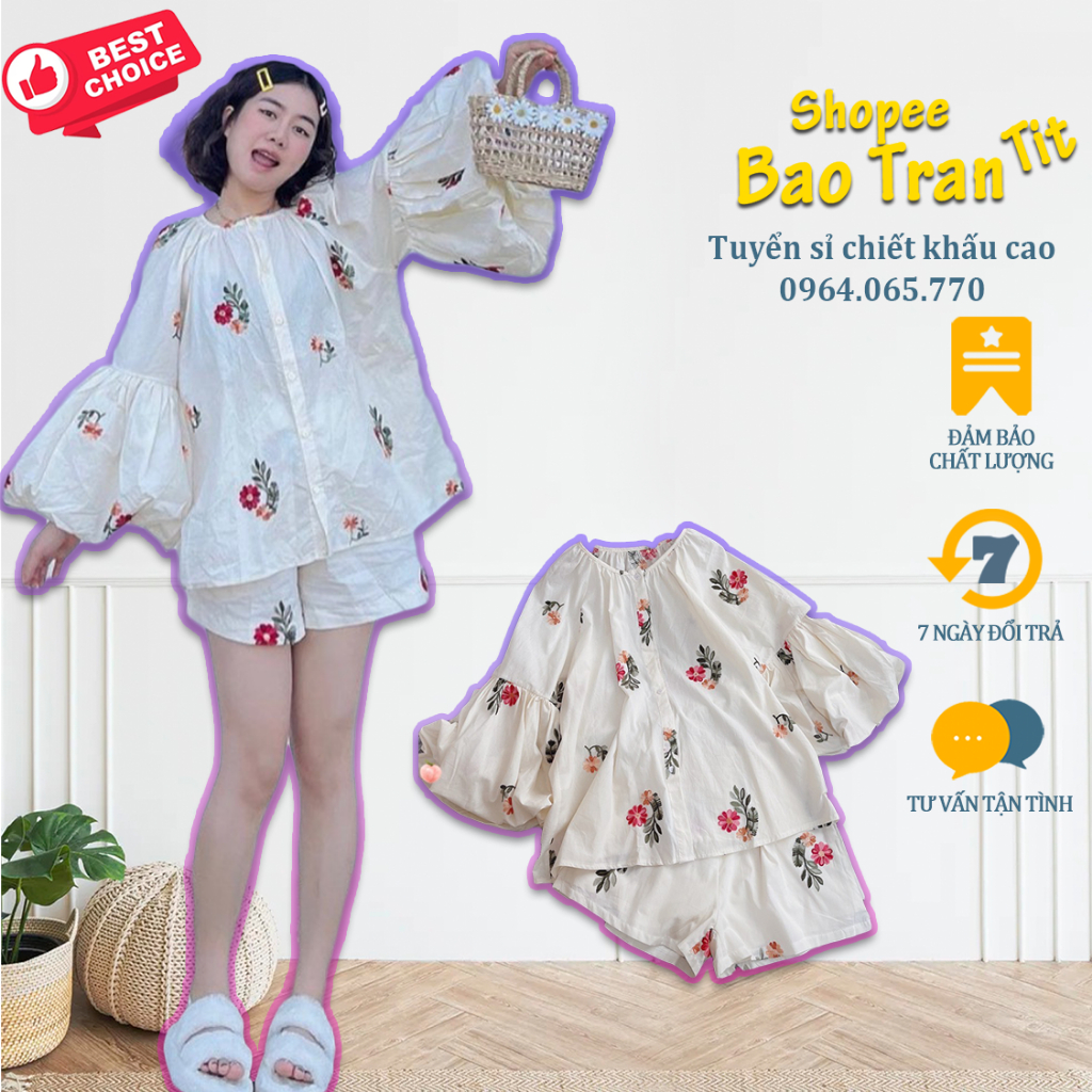 Set áo sơ mi tay bèo kèm quần short xô - Kho tuyển sỉ ưu đãi chiết khấu tốt