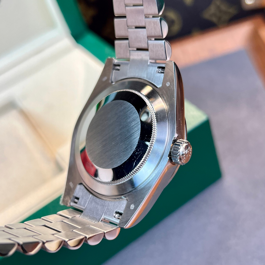 Đồng hồ Nam Rolex máy nhật mặt trắng vành đá mặt khảm trai day date dòng cơ Automatic mặt size 41mm