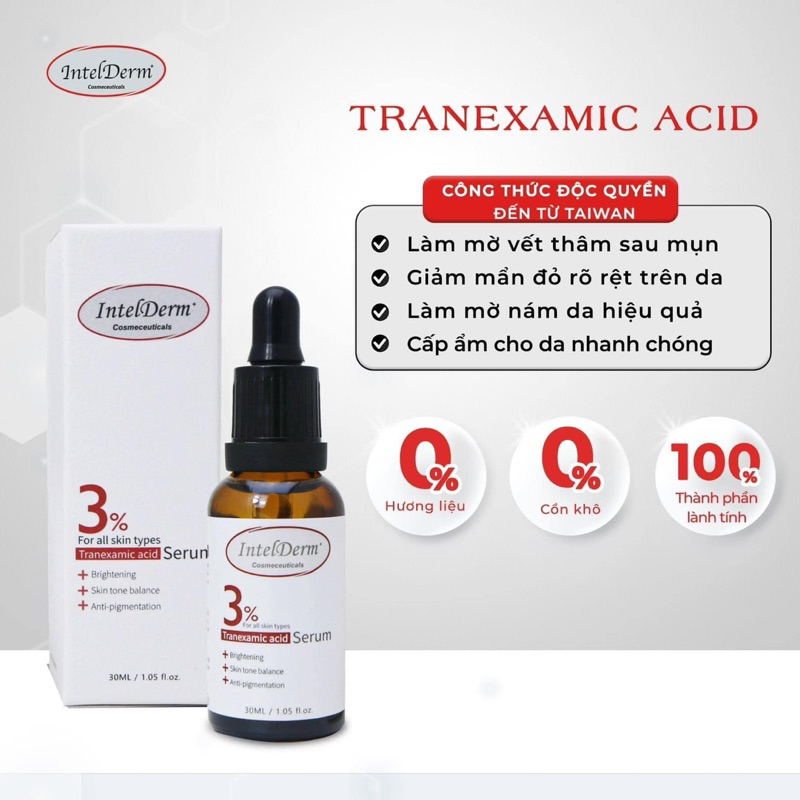 Serum Tranexamic acid 3% Intelderm sáng da mờ thâm nám thâm mụn,cấp ẩm cho da
