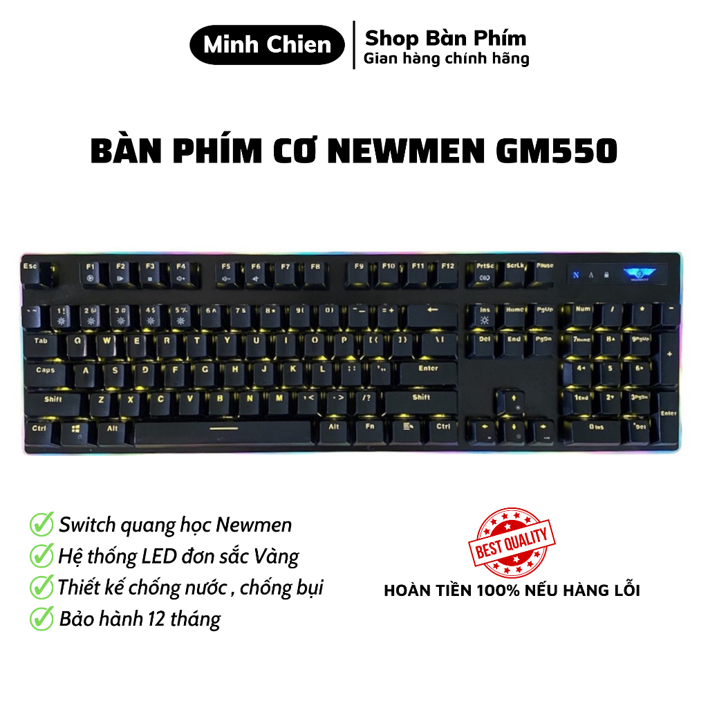 Bàn Phím Cơ Gaming Newmen GM550 Yellow LED- Like New Bảo Hành 12 Tháng