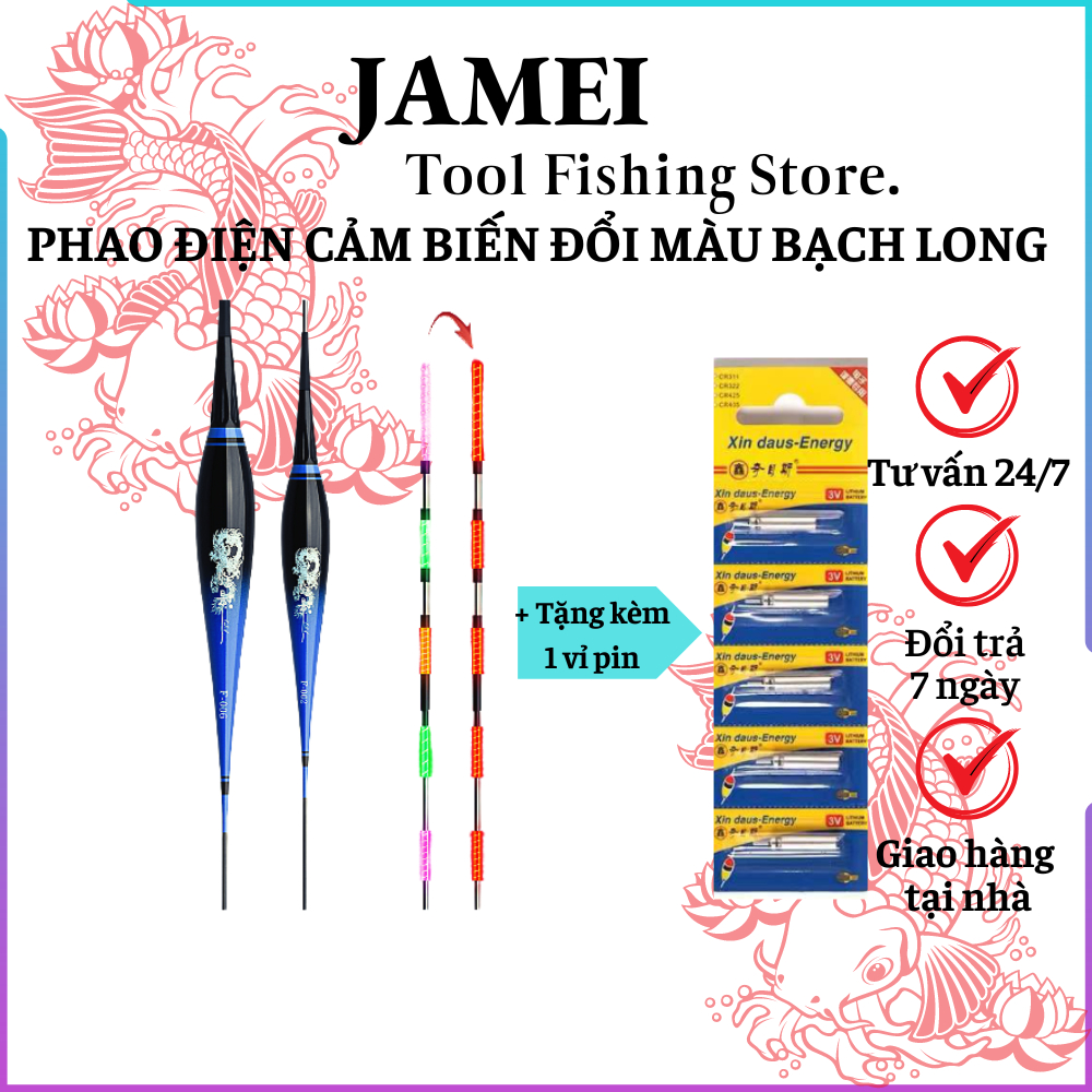 Phao câu đêm cảm biến Bạch Long,Phao điện đổi màu câu cá đêm ánh sáng lạnh ngọn phao to chống loá cao cấp Jamei.