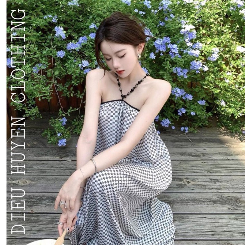 Đầm Cổ Yếm Mix Chuỗi Ngọc Hạt Cực Sang Chảnh Phù Hợp Du Lịch Resort Và Đi Biển Hè Retro Vintage Taobao