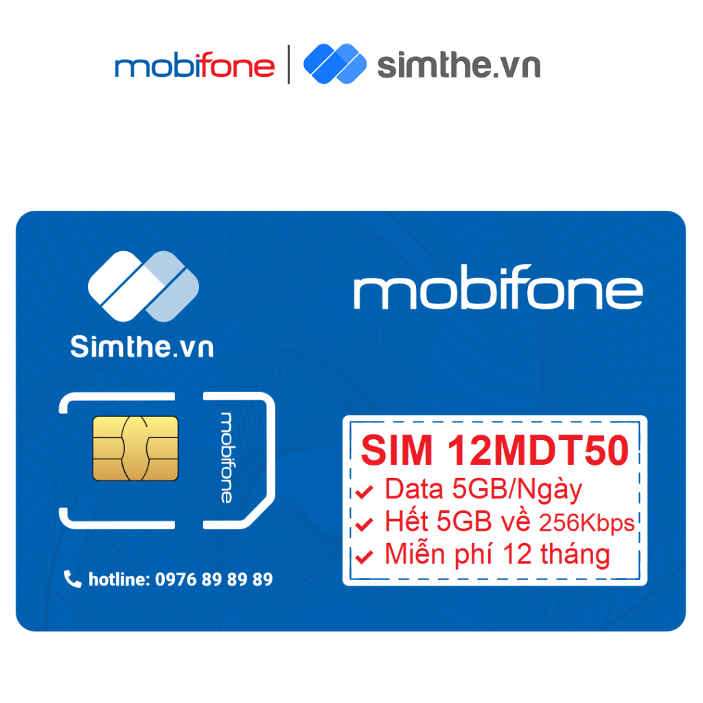 [MIỄN PHÍ 1 NĂM] Sim 4G Mobifone 12MDT50 5GB/Ngày - 150GB/Tháng DATA Không Giới Hạn. Trọn Gói 1 Năm Không Cần Nạp Tiền