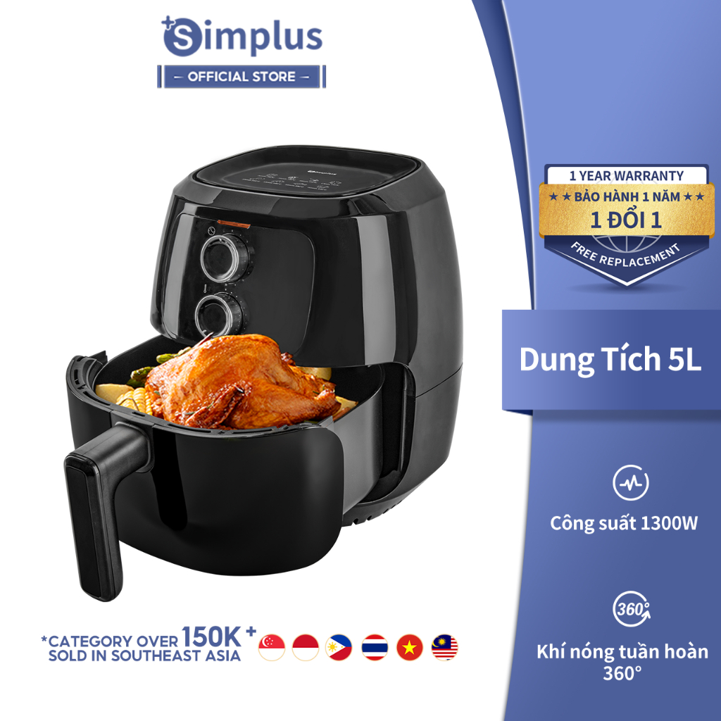 Nồi chiên không dầu Simplus 5L kiểu mới đa chức năng vỉ nướng có thể tháo rời