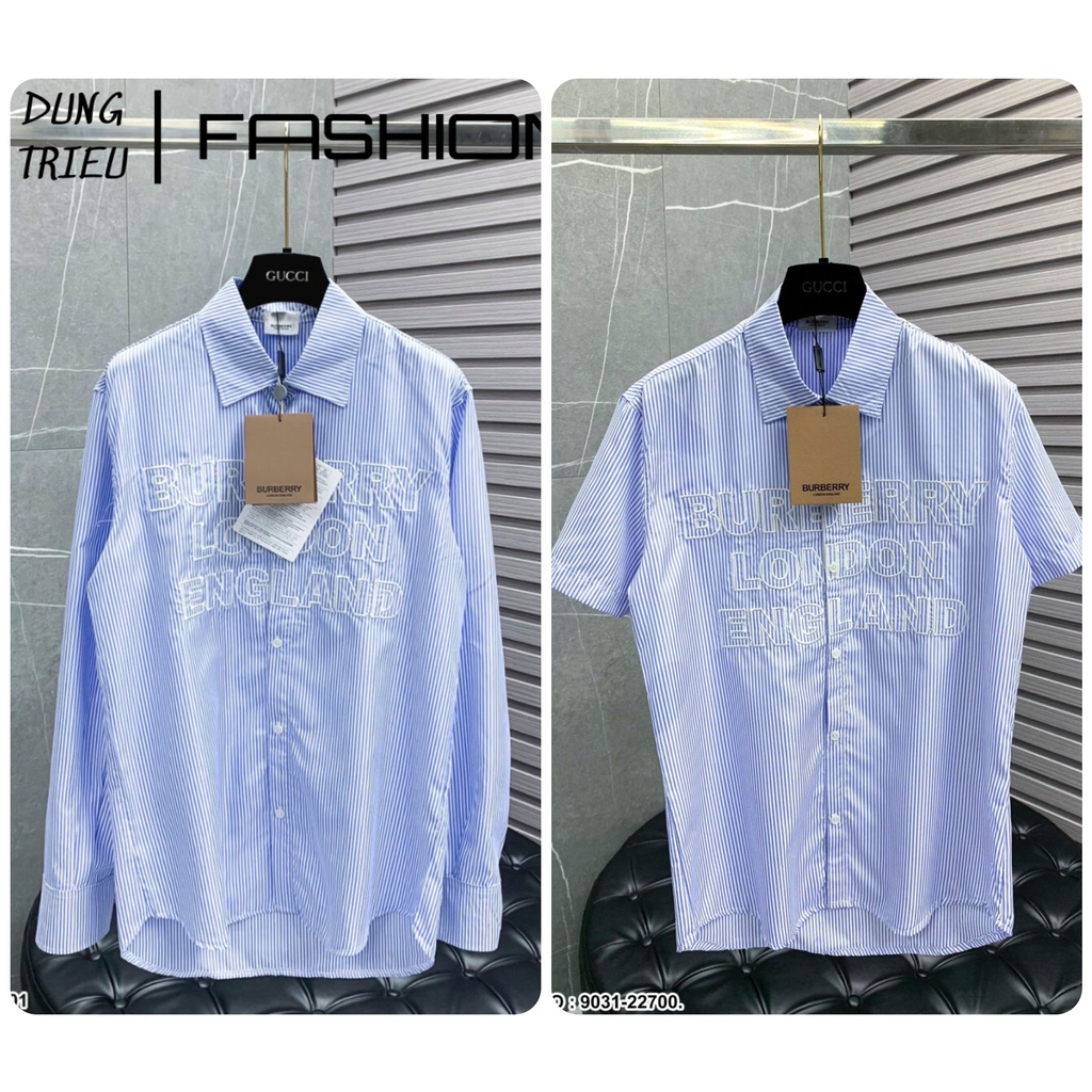 Áo Sơ Mi Kẻ Xanh BBR Thêu Chữ Ngực Mẫu Hot Hè 2023 Mã SM003