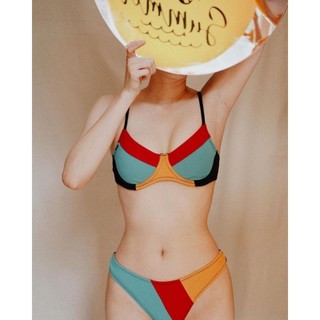 Bikini 1 Mảnh 3 Màu Phối Dây Rút Hông Nổi Bật Độc Đáo Siêu Sang Chảnh