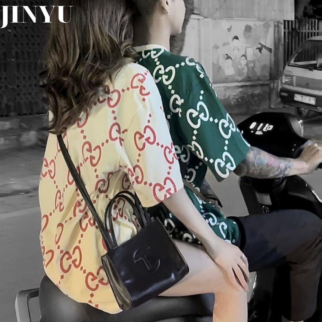 Áo Phông Nam Nữ In kín Chữ GG Toàn Thân Chất Vải cotton, Áo Thun Tay lỡ Unisex Cặp Đôi Thời Trang Mùa Hè 2023