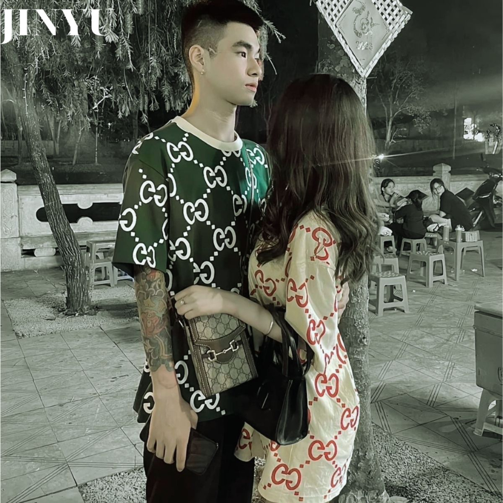 Áo Phông Nam Nữ In kín Chữ GG Toàn Thân Chất Vải cotton, Áo Thun Tay lỡ Unisex Cặp Đôi Thời Trang Mùa Hè 2023