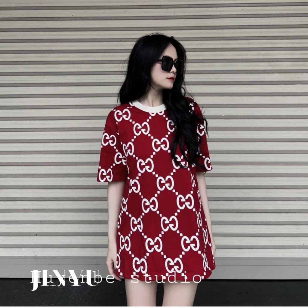 Áo Phông Nam Nữ In kín Chữ GG Toàn Thân Chất Vải cotton, Áo Thun Tay lỡ Unisex Cặp Đôi Thời Trang Mùa Hè 2023