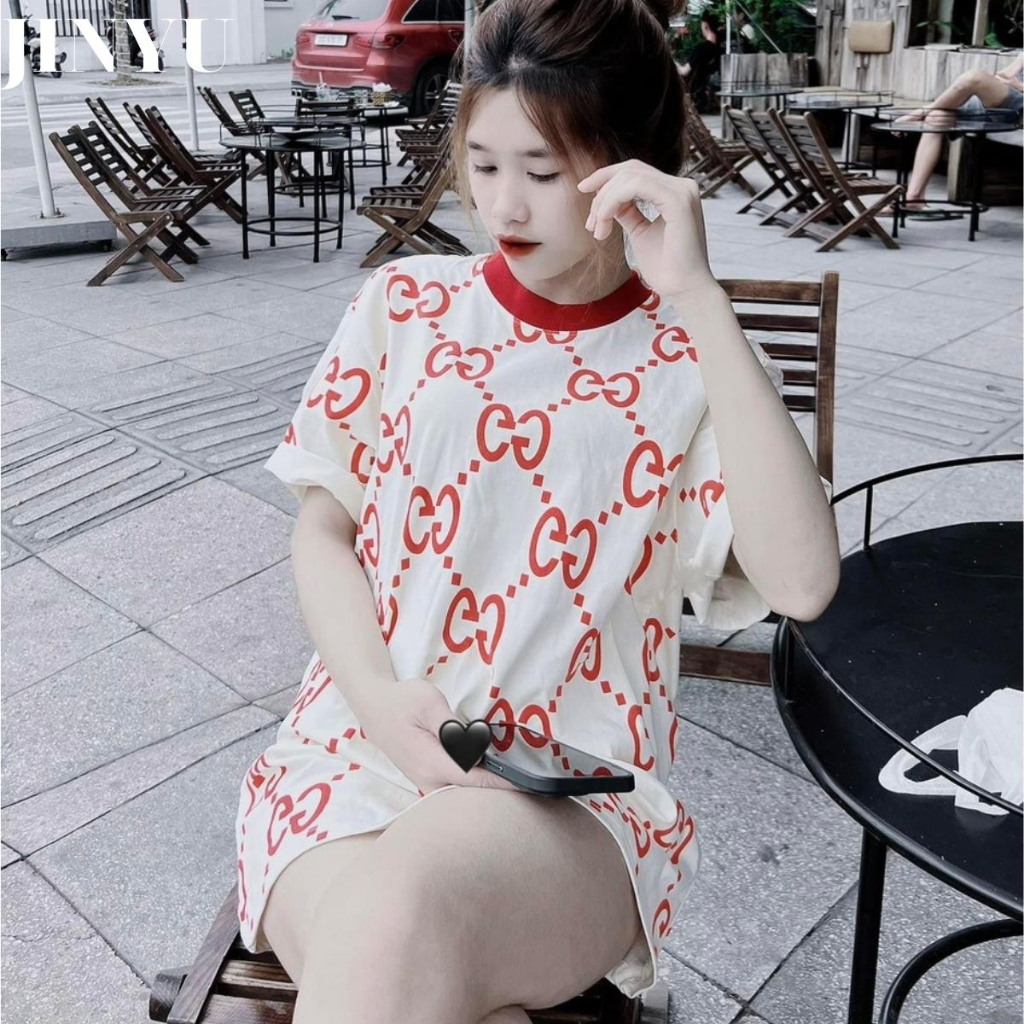 Áo Phông Nam Nữ In kín Chữ GG Toàn Thân Chất Vải cotton, Áo Thun Tay lỡ Unisex Cặp Đôi Thời Trang Mùa Hè 2023