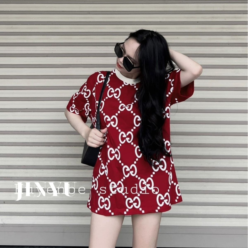 Áo Phông Nam Nữ In kín Chữ GG Toàn Thân Chất Vải cotton, Áo Thun Tay lỡ Unisex Cặp Đôi Thời Trang Mùa Hè 2023