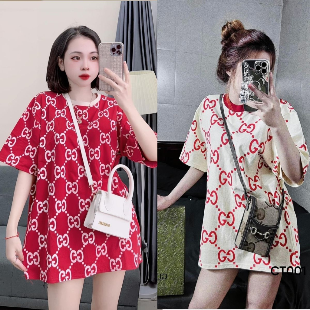 Áo Phông Nam Nữ In kín Chữ GG Toàn Thân Chất Vải cotton, Áo Thun Tay lỡ Unisex Cặp Đôi Thời Trang Mùa Hè 2023