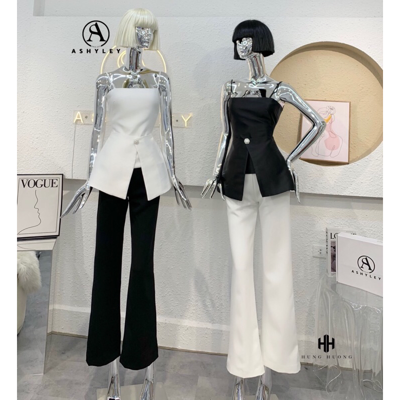 Set Ashyley 3 trong 1 áo 2 dây kèm quần xuông dài siêu sang chảnh