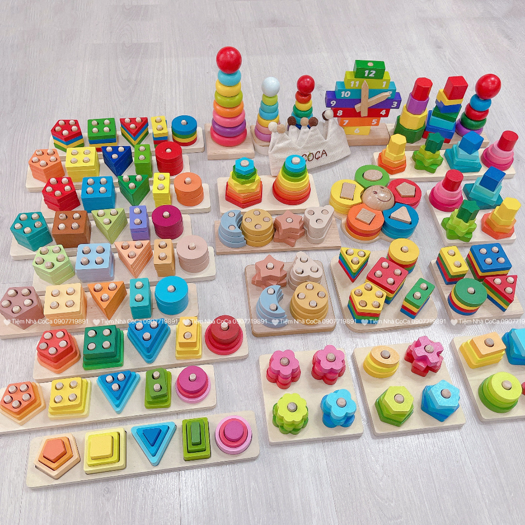 Bộ Đồ Chơi Thả Hình Khối Đa Sắc - Đồ Chơi Gỗ - Montessori - Đồ Chơi Thông Minh Cho Bé