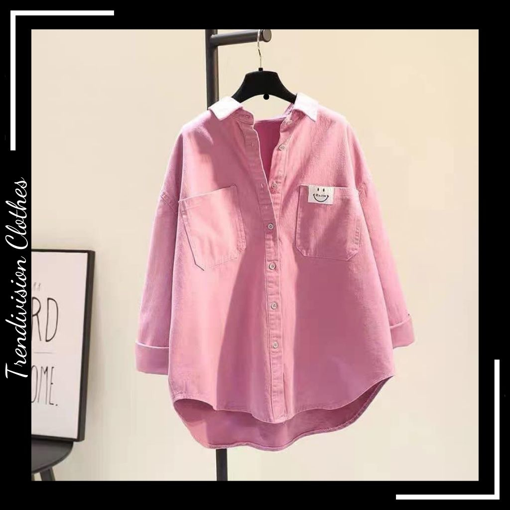 Áo sơ mi nữ Smile form rộng tay, chất lụa đẹp, áo somi form rộng nữ đẹp basic, unisex hoạ tiết mặt cười
