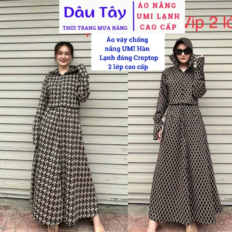 Áo Chống Nắng Nữ Kiểu Croptop 2 Lớp Thời Trang Cao Cấp UMI Lạnh - Siêu Thoáng Mát Dáng Váy Xòe Xếp Ly Không Xẻ Sau.