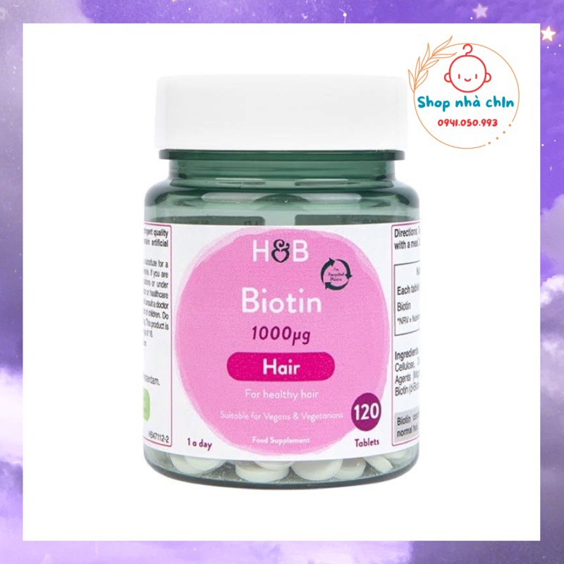 Hỗ trợ tóc chắc khỏe H&B Biotin 1000mcg 120 viên tăng độ chắc khỏe và hạn chế tình trạng gẫy rụng cho tóc