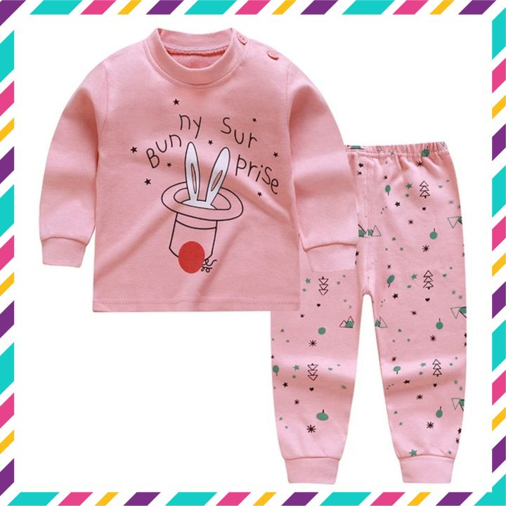 Bộ thu đông cho bé trai, bé gái in hình ngộ nghĩnh cotton mềm và ấm, Bộ dài tay cho bé trai bé gái (2 tuổi đến 8 tuổi)