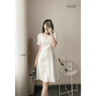 Đầm trắng nút ngọc sang chảnh