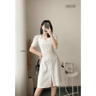 Đầm trắng nút ngọc sang chảnh