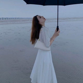 Đầm sơ mi trắng nút eo dáng dài công sở