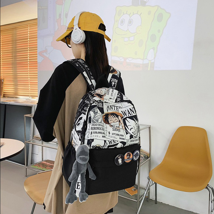 Balo Nam Nữ HAPPIBAG thời trang hình One Piece Luffy, Ba Lô Chống Nước Đi Học Đi Chơi AL14