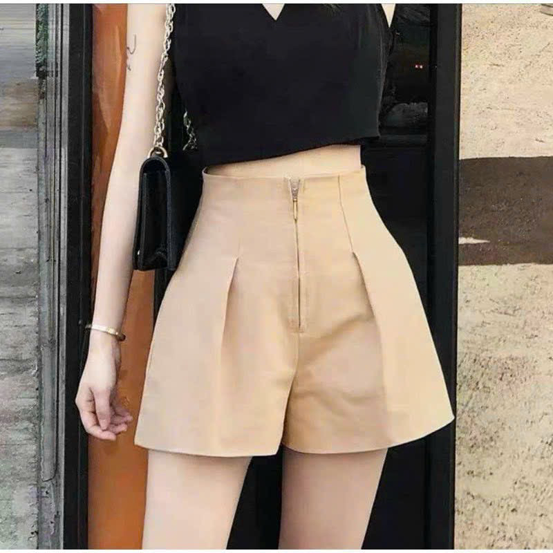 Quần short lưng cao dây kéo