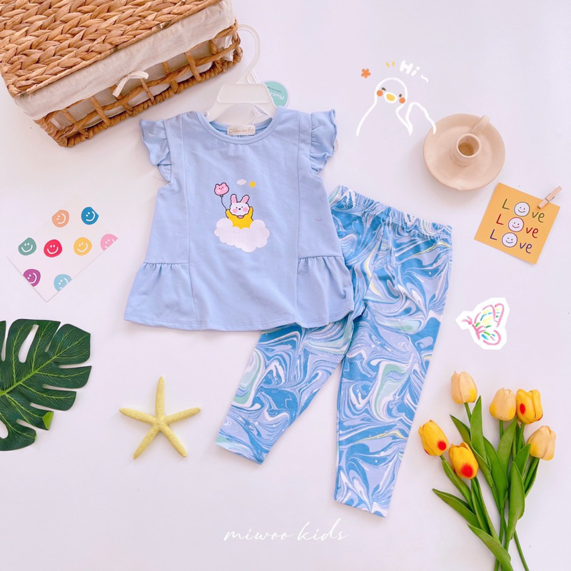 Bộ áo cộc quần dài miwoo kids in hình cho bé gái