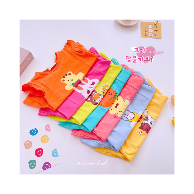 Bộ áo cộc quần dài miwoo kids in hình cho bé gái