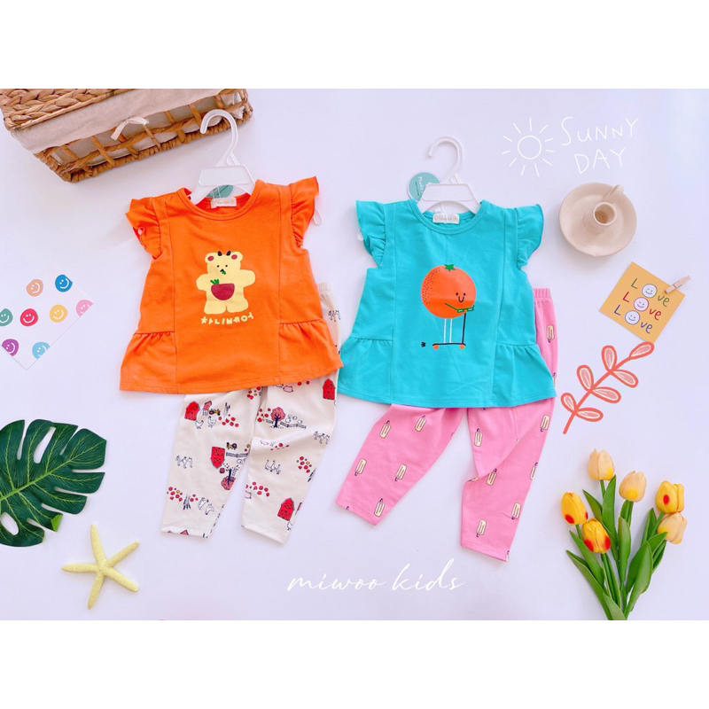 Bộ áo cộc quần dài miwoo kids in hình cho bé gái