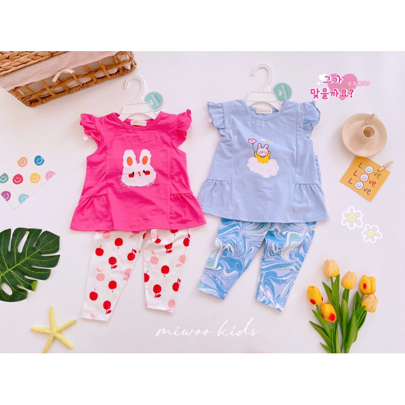 Bộ áo cộc quần dài miwoo kids in hình cho bé gái