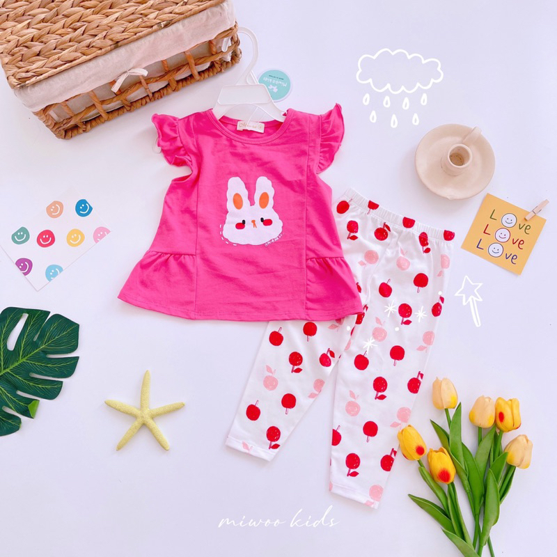 Bộ áo cộc quần dài miwoo kids in hình cho bé gái