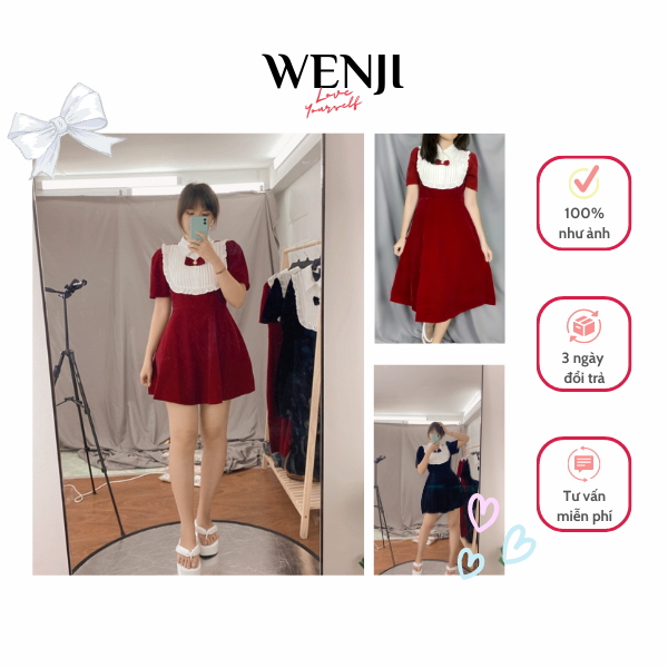 Đầm nhung Tiểu thư WENJI , Chân váy Dài và Ngắn, Váy ngắn may kèm lót quần, đi chơi, đi tiệc, công sở