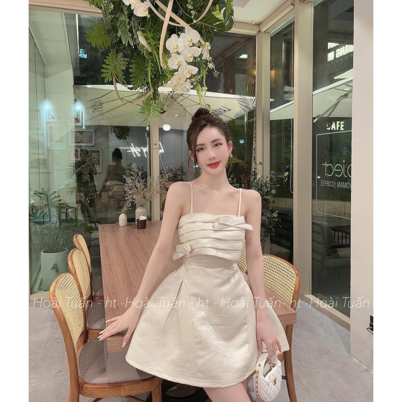 VÁY THIẾT KẾ 2 DÂY TACTA VÂN XẾP LY NƠ NGỰC CHẤT ĐẸP MS28891