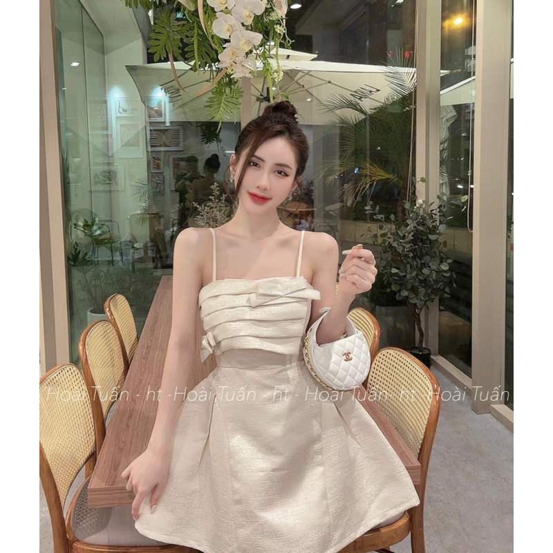 VÁY THIẾT KẾ 2 DÂY TACTA VÂN XẾP LY NƠ NGỰC CHẤT ĐẸP MS28891