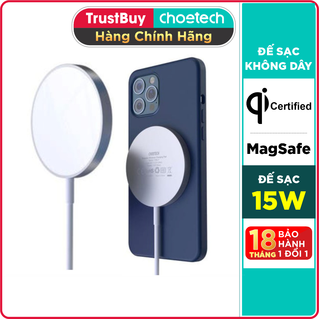 Đế Sạc Không Dây MagSafe Nam Châm 15W Cho iPhone CHOETECH T517 - Hàng Chính Hãng