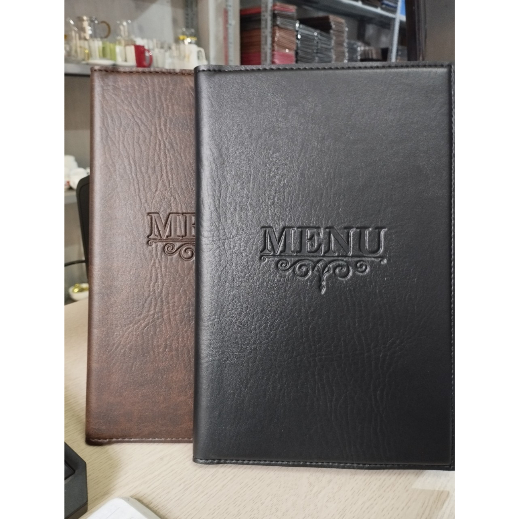Menu bìa da PVC loại 1 cao cấp kích thước 16x26 cài góc
