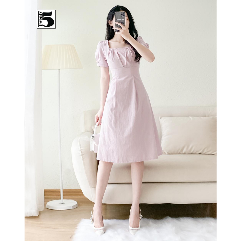 Váy đầm công sở đi tiệc dạo phố dáng xòe thanh lịch chất đũi mềm mát Twentyfive TD41