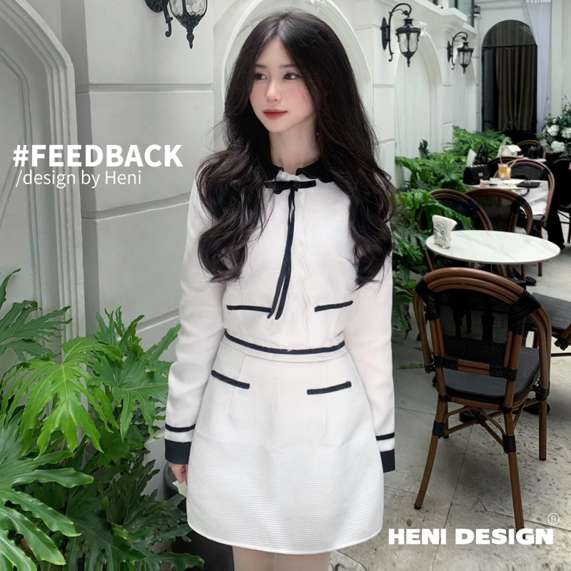 AMYN SET - Set Áo Croptop Tay Dài Cổ Nơ Bèo + Chân Váy Chữ A ,Heni Design,váy kỉ yếu,ulzzang