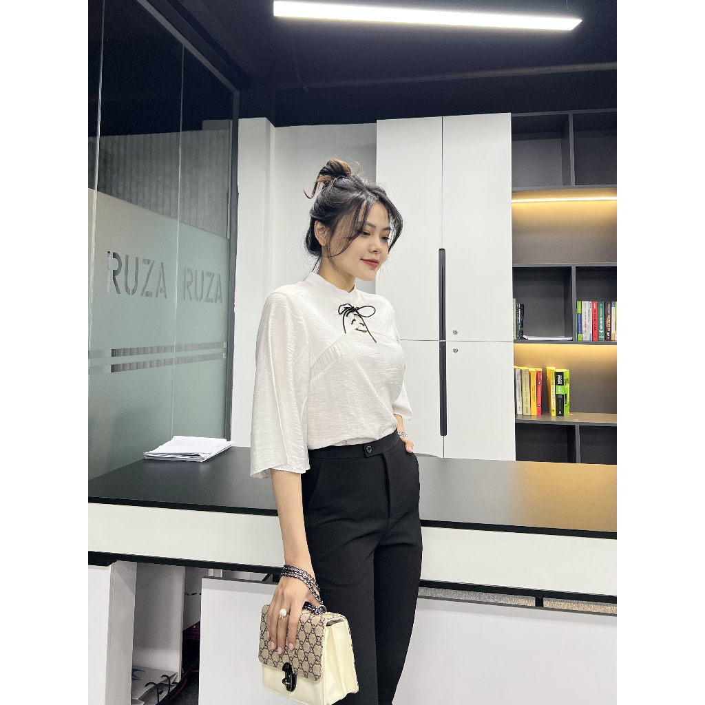 Áo sơ mi tay lỡ kiểu phong cách công sở đan dây rút RUZA AL 22 76