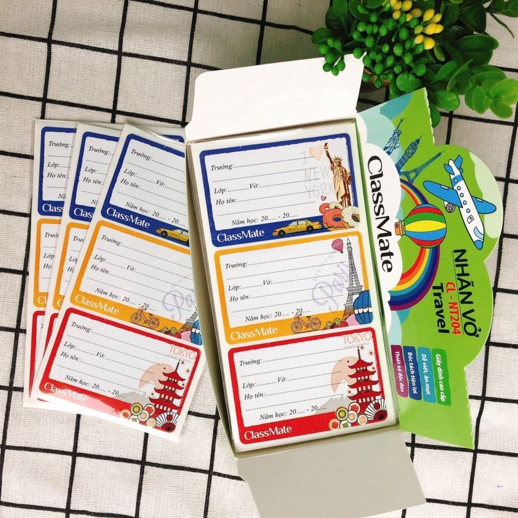 Nhãn vở Classmate / Nhãn vở decal bóc dán NT204 / NT205 / NT218 / NT219 / NT222 / NT224 - 15 nhãn vở / tập