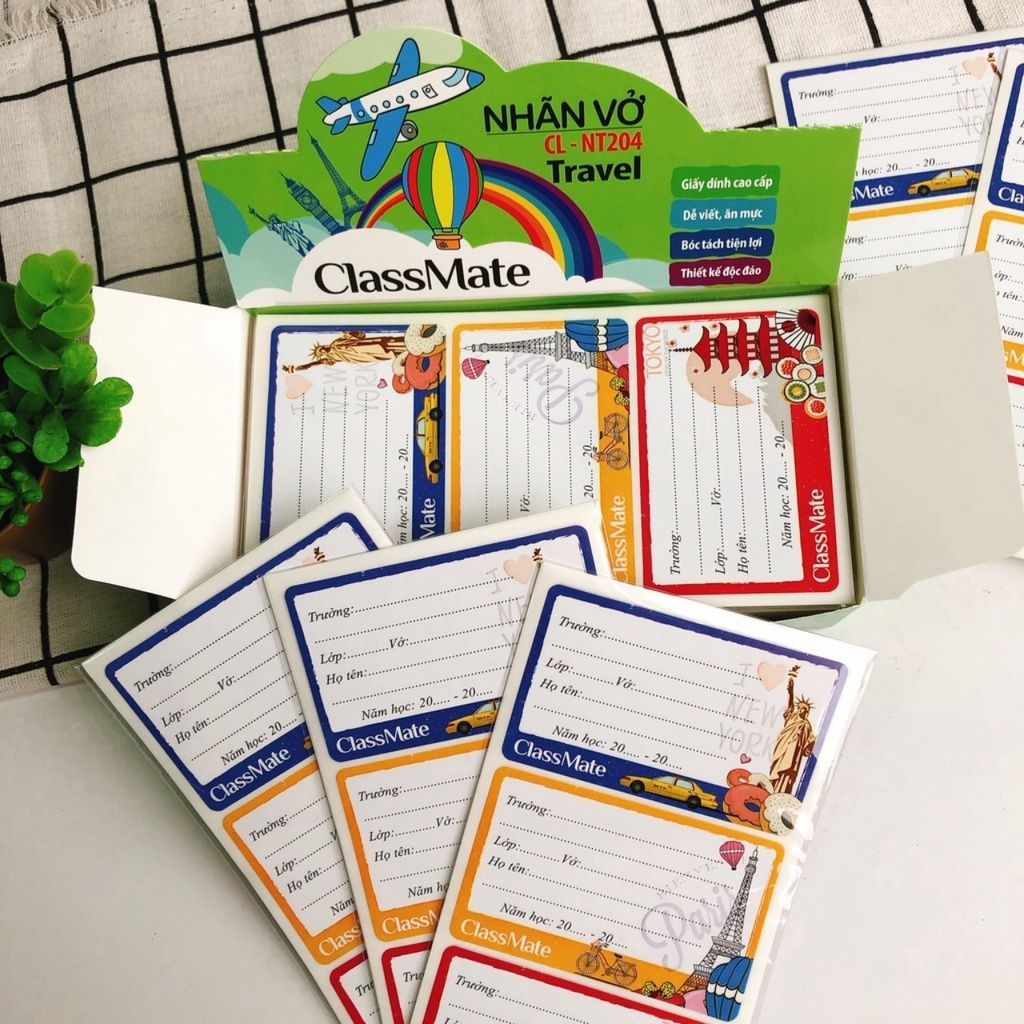 Nhãn vở Classmate / Nhãn vở decal bóc dán NT204 / NT205 / NT218 / NT219 / NT222 / NT224 - 15 nhãn vở / tập