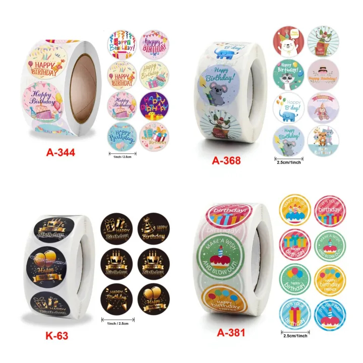 Cuộn 500 tem Sticker Happy Birthday in màu tự dính 2.5cm - Sticker chúc mừng sinh nhật