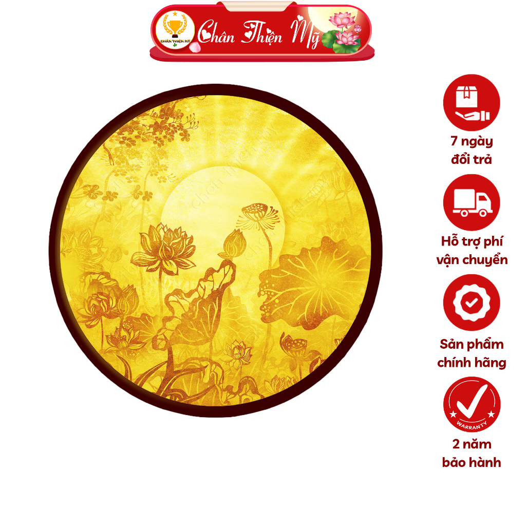 Hào Quang Phật Hoa Sen Mặt Trời In Tranh Trúc Chỉ CHÂN THIỆN MỸ, Trang Trí Bàn Thờ Gia Tiên, Treo Tượng Phật TC-HQ-201