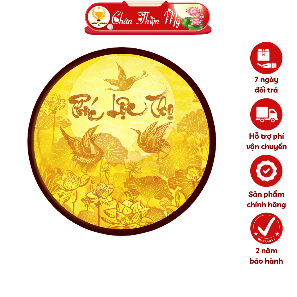 Đèn Hào Quang Phúc Lộc Thọ In Tranh Trúc Chỉ CHÂN THIỆN MỸ, Tranh Treo Phòng Thờ, Trang Trí Tượng Phật TC-HQ-203