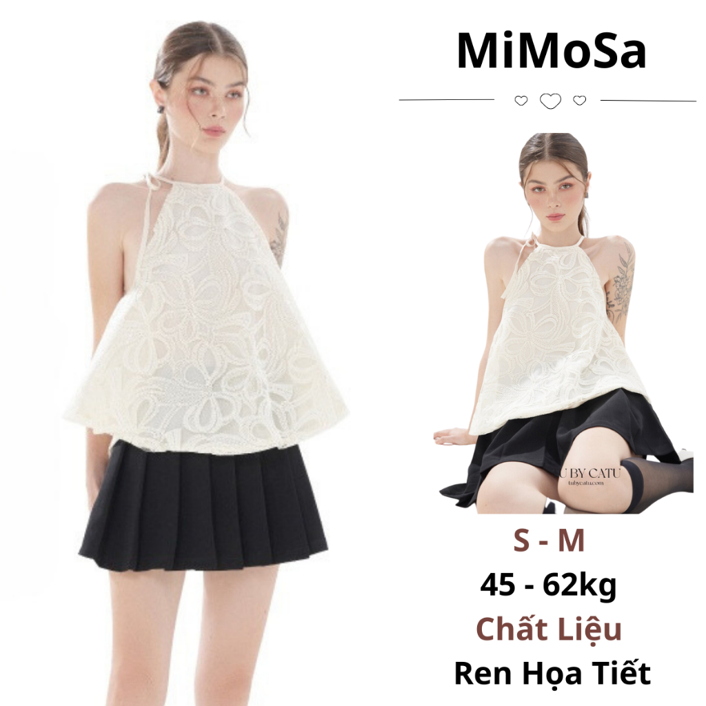 Áo Yếm Nữ Cột Dây Sexy Misoul, Áo 2 Dây Ren Cổ Yếm Hở Lưng Dáng Suông Họa Tiết 164