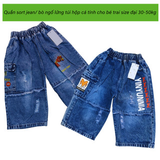 Quần bò ngố lửng túi hộp cá tính chất xịn đẹp cho bé trai 30-50kg